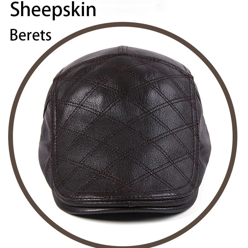 

Новый берет из натуральной овчины, мужской берет с свободной драпировкой, прозрачная задняя кожаная передняя кепка, уличная модная теплая шляпа с козырьком