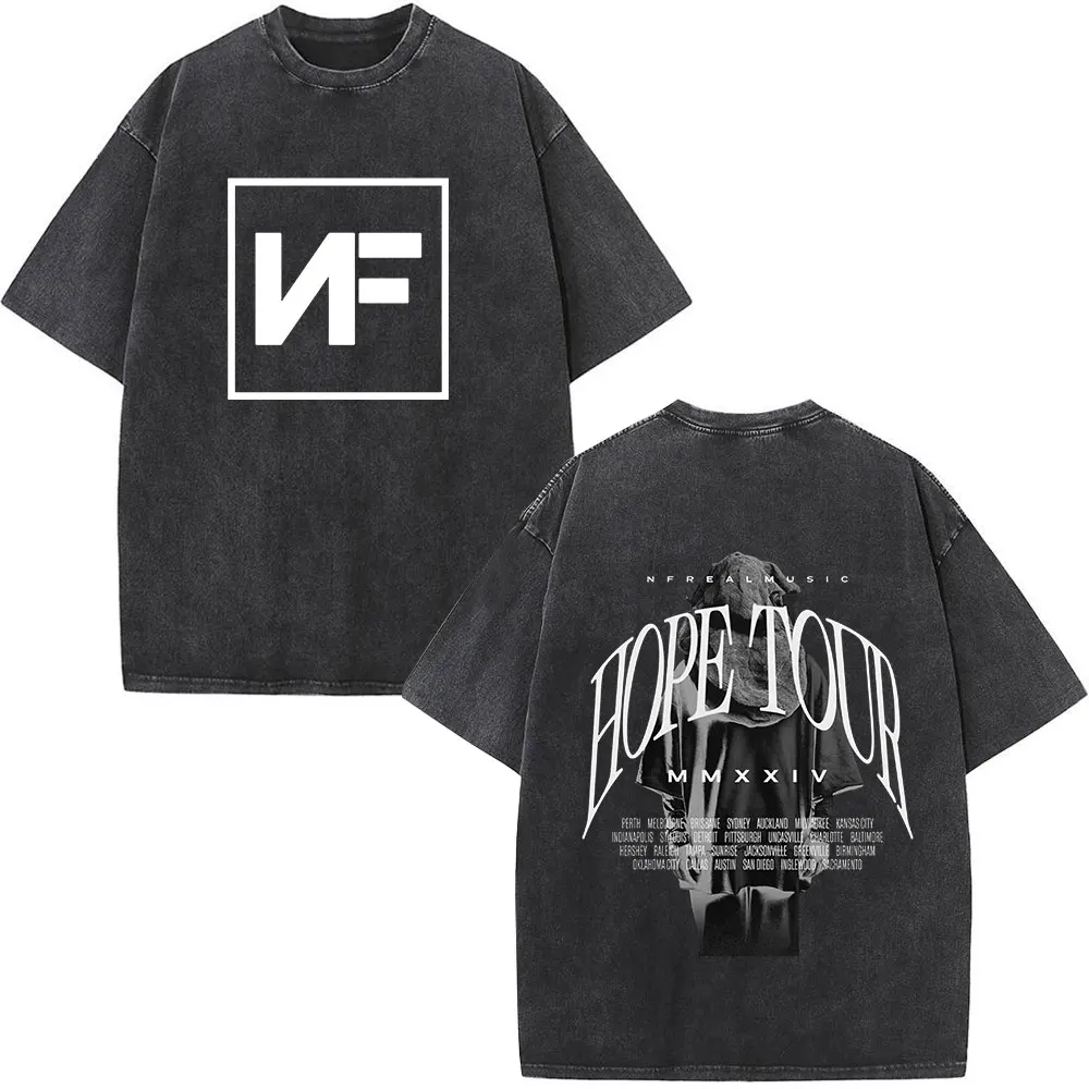 Rapper Nf Hope Tour T Shirt Men Fashion Hip Hop Vintage Washed Short Sleeve T-shirt Cotton Casual Oversized T-shirts Fans Gift