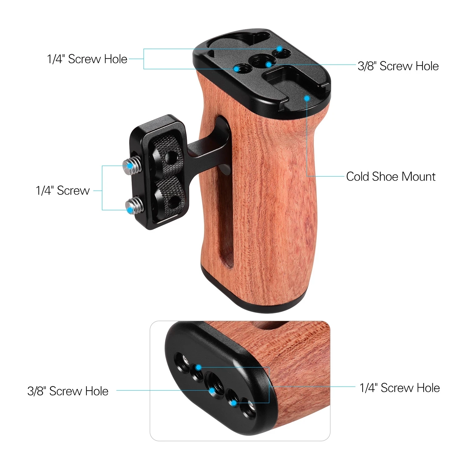 Imagem -02 - Universal Dslr Câmera de Madeira Alça Lado Aperto da Mão com Sapata Fria Montagem Buracos para Sony Canon Nikon Lumix Câmera Gaiola Rig