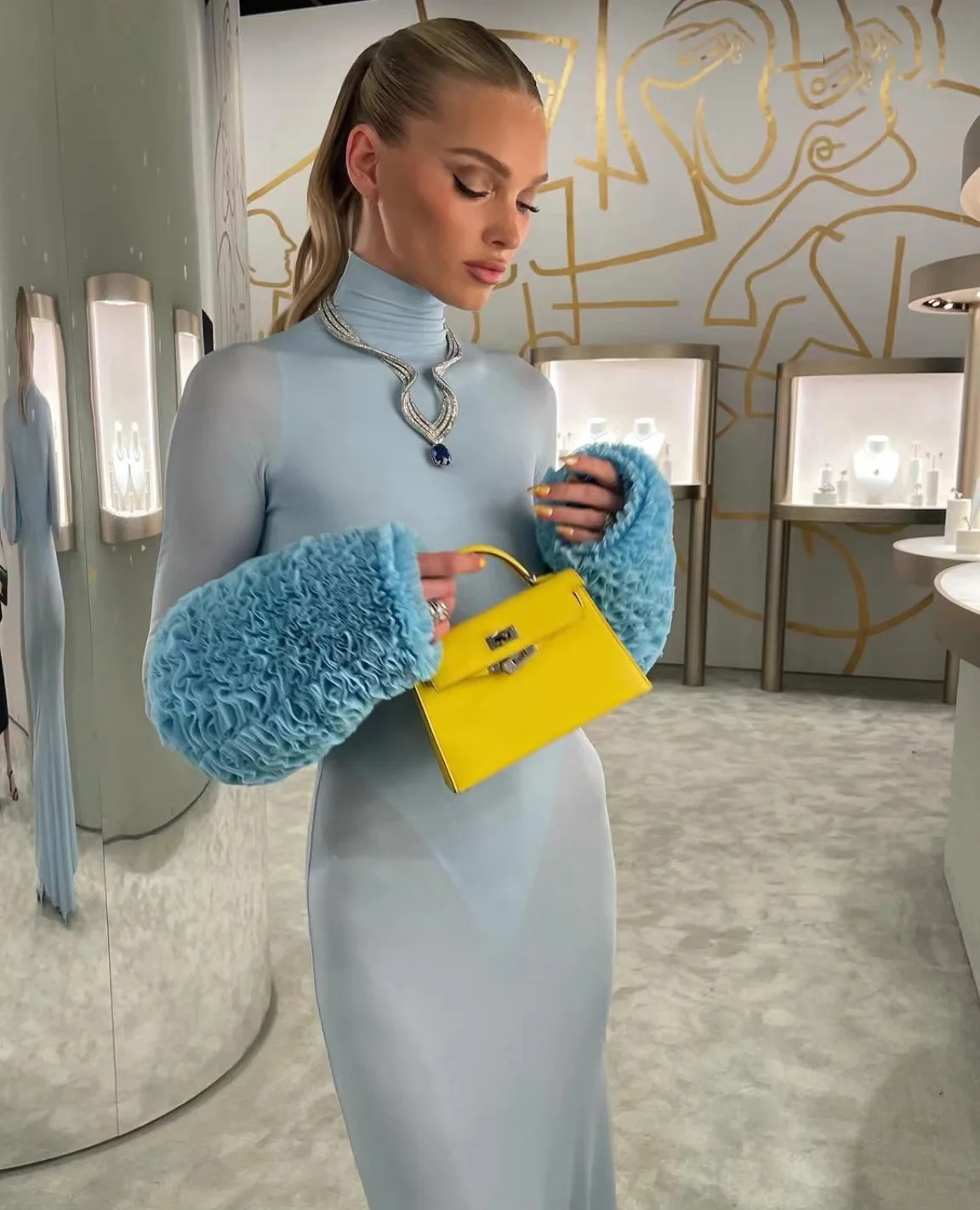 2024 herbst Winter Frauen Rollkragen Maxi Kleid Langarm elastische Dünne Lange Kleider Sexy Durchsichtig Nacht Club Outfit Robe