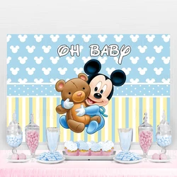 Disney Cartoon Custom Yellow Oh Baby Mickey Mouse Head Birthday Backdrop 1st Baby Birthday Decoration Vinyl Baby Shower for Boy