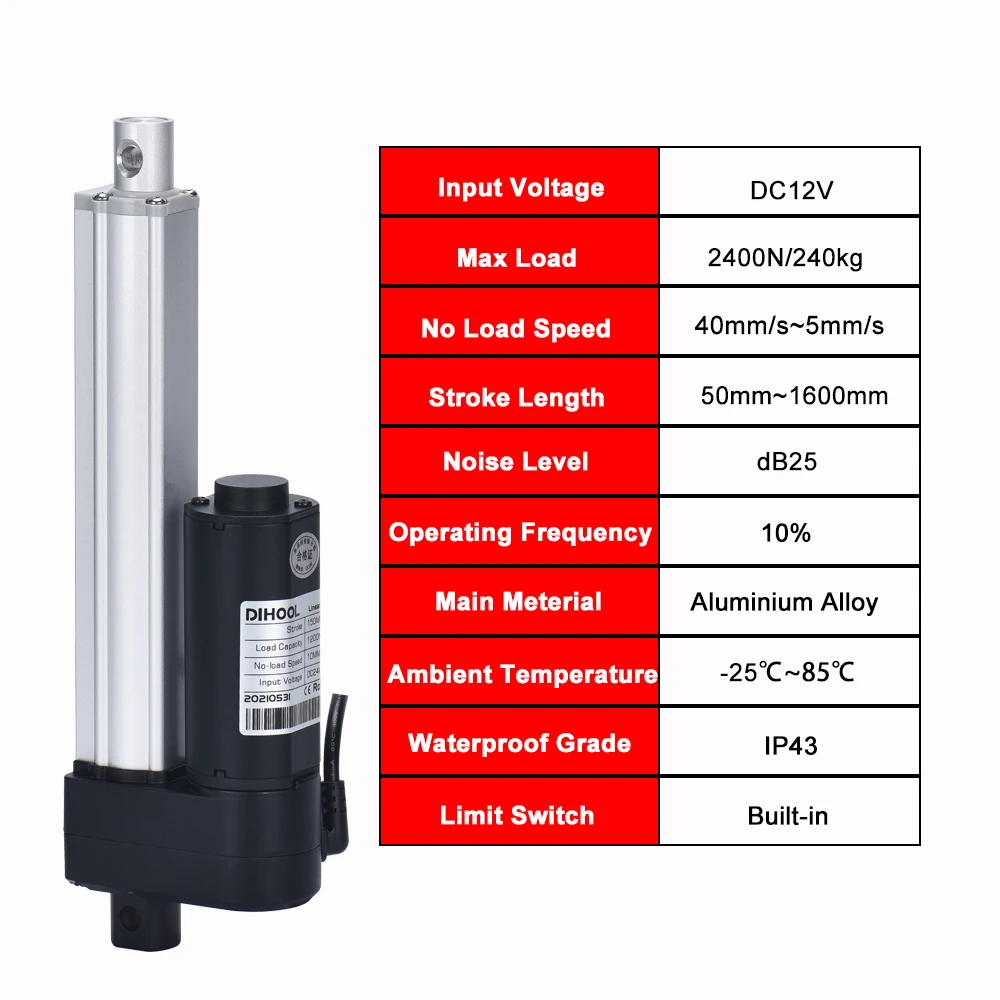 Imagem -03 - Motor de Levantamento Elétrico Ajustável Atuador Linear Abridor da Porta Carga do Curso 30kg240kg 2400n 12v 50 mm 1600 mm 25db 60w