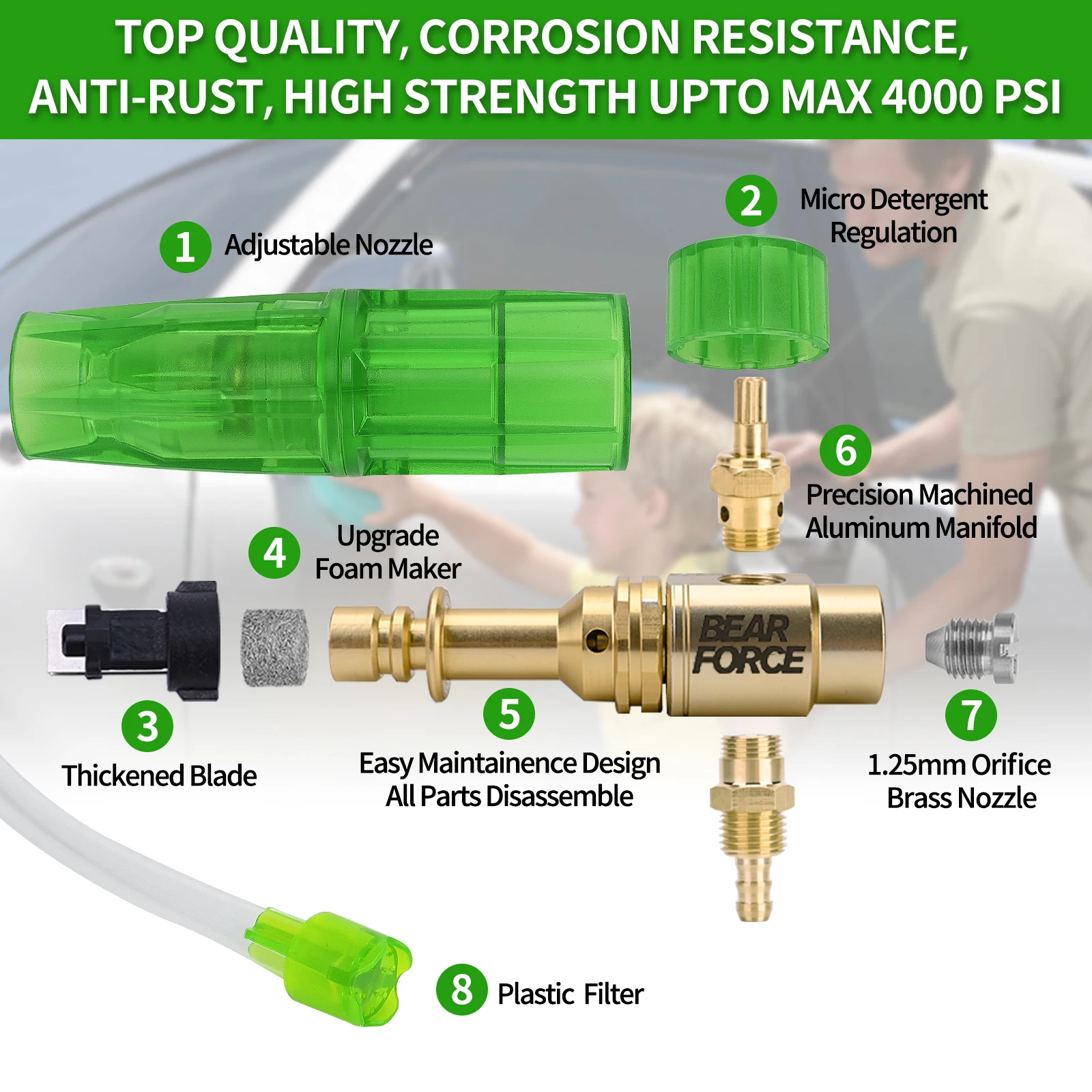 Canon à mousse en aluminium pour nettoyeur haute pression, générateur de mousse, Lance à mousse de neige avec connecteur rapide de 1/4 pouces pour Portland Husky Ryobi Greenwork