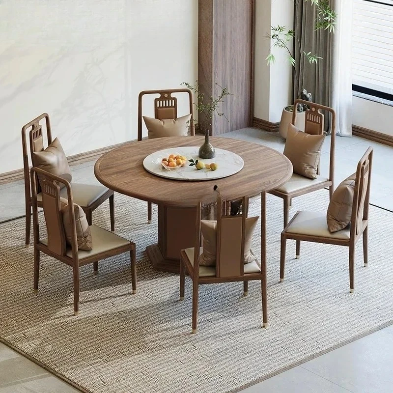 

Обеденный стол и стулья из черного ореха, современный, в стиле лайт-люкс, из массива дерева, круглый, для дома