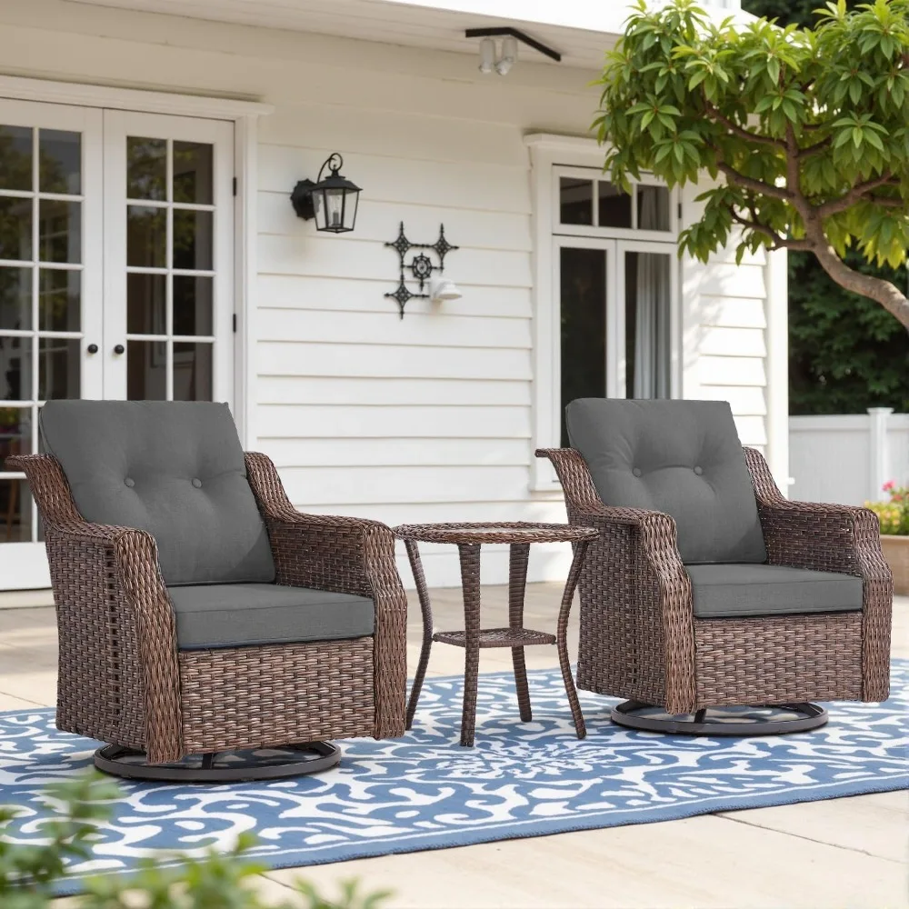 

Outdoor Swivel Rocker Patio Chairs Set of 2, Wicker 3 Piece Patio Furniture Set with Side Table and Comfort High Back