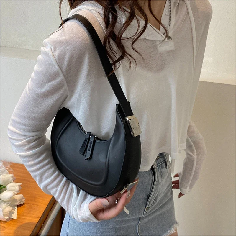 Fashion PU Leather Women Handbag Niche Design Bag Female New Tide Simple Personality Underarm Crescent Bag Ladies Shoulder Bag