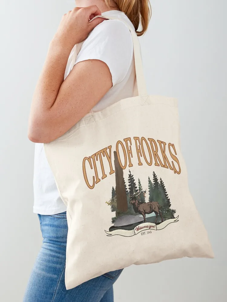 City of Forks Tote Bag Woman shopper bag custom tote bag hand ladies Canvas Tote