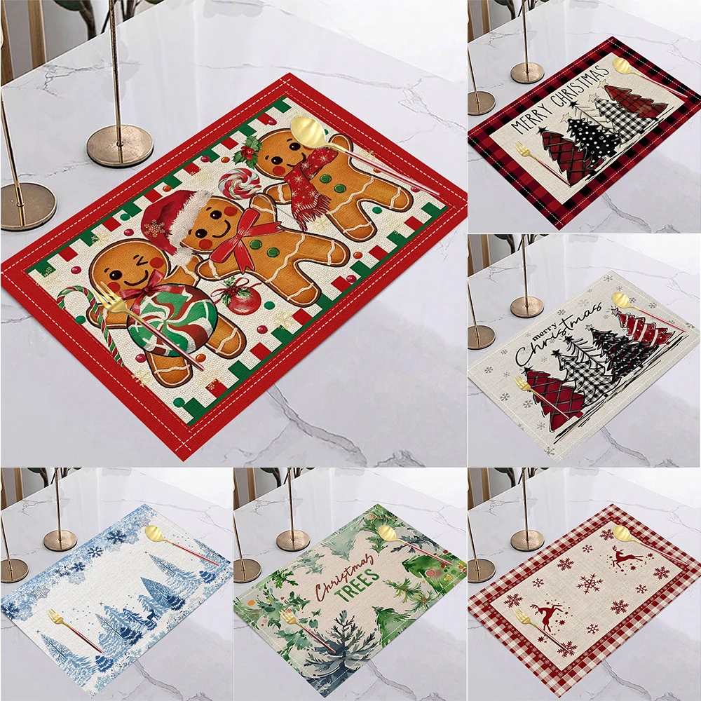 4/6/8PCS Wasser Kuh Gitter Weihnachtsbaum Tischsets für Party Küche Hochzeit Esszimmer Dekor Leinen rutschfeste hitzebeständige Tischsets