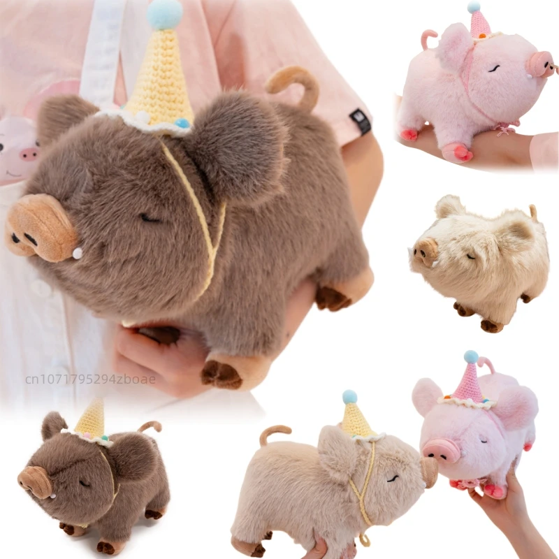 

20/30cm Cute Wild Pig Plush Doll Simulation Knitted Birthday Hat Pig Animal Stuffed Toy Home Decor Gift For Boys And Girls