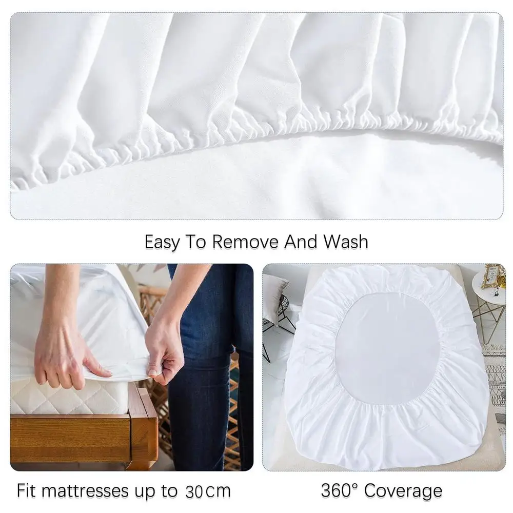 100% Waterproof Fitted Bed Sheet with Elastic Band Anti-slip Cover Mattress Protector for Single Double King Queen 160 180 200