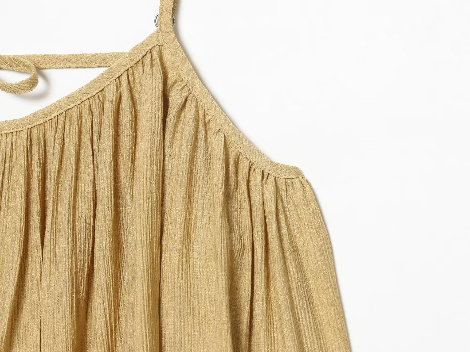 TFMLN Women Round Neck Pleated Sling Dresses Summer New Sleeveless Loose Fit Backless Solid Dress Fashion Holiday Casual Clothes