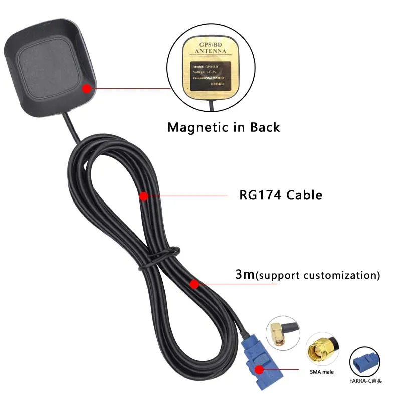 Antena GPS Ativa 1520 MHz para Carro, Rastreador Veicular, Receptor de Alta Ganho 28dBi Fakra C SMA Auto GPS