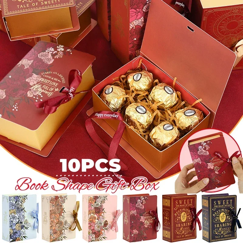 10Pcs Creative Book Shape Wedding Gift Box for Guest Paper Candy Chocolate Dessert Packaging Boxes Baby Shower Birthday Gift