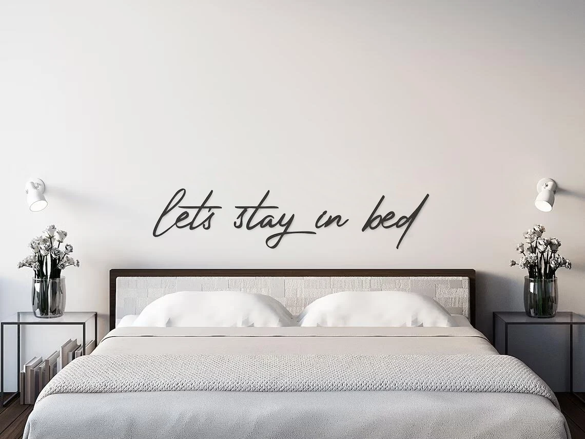 Let's Stay in Bed Quote Wall Stickers Bedroom Home Decor Headboard Wall Art Vinyl Decals Housewarming Gift Idea Removable T111