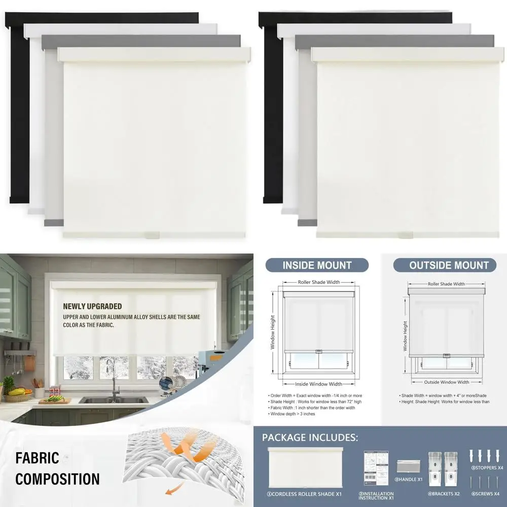 

Беспроводные рулонные шторы с фильтрацией света и ламбрекеном, 1% пропускания света, термоизоляция, защита от УФ-излучения, натуральное плетение, 34x72, цвет слоновой кости