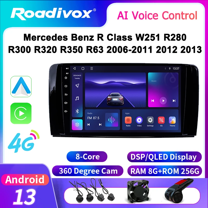 roadivox Android car radio for Mercedes Benz R Class W251 R280 R300 R320 R350 R63 2006 2013 GPS Navigation multimedia player