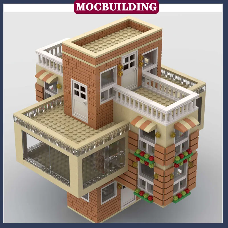 MOC City Street View Crossor House Building Model Building Block Assembly Collection لعبة الهدايا