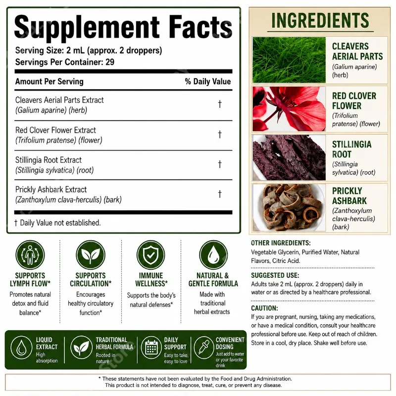 Docteat Lymphatic Drainage Drops Non-GMO Vegan Gluten Free Herbal Blend with Cleavers Red Clover Stillingia Prickly Ash 59ML