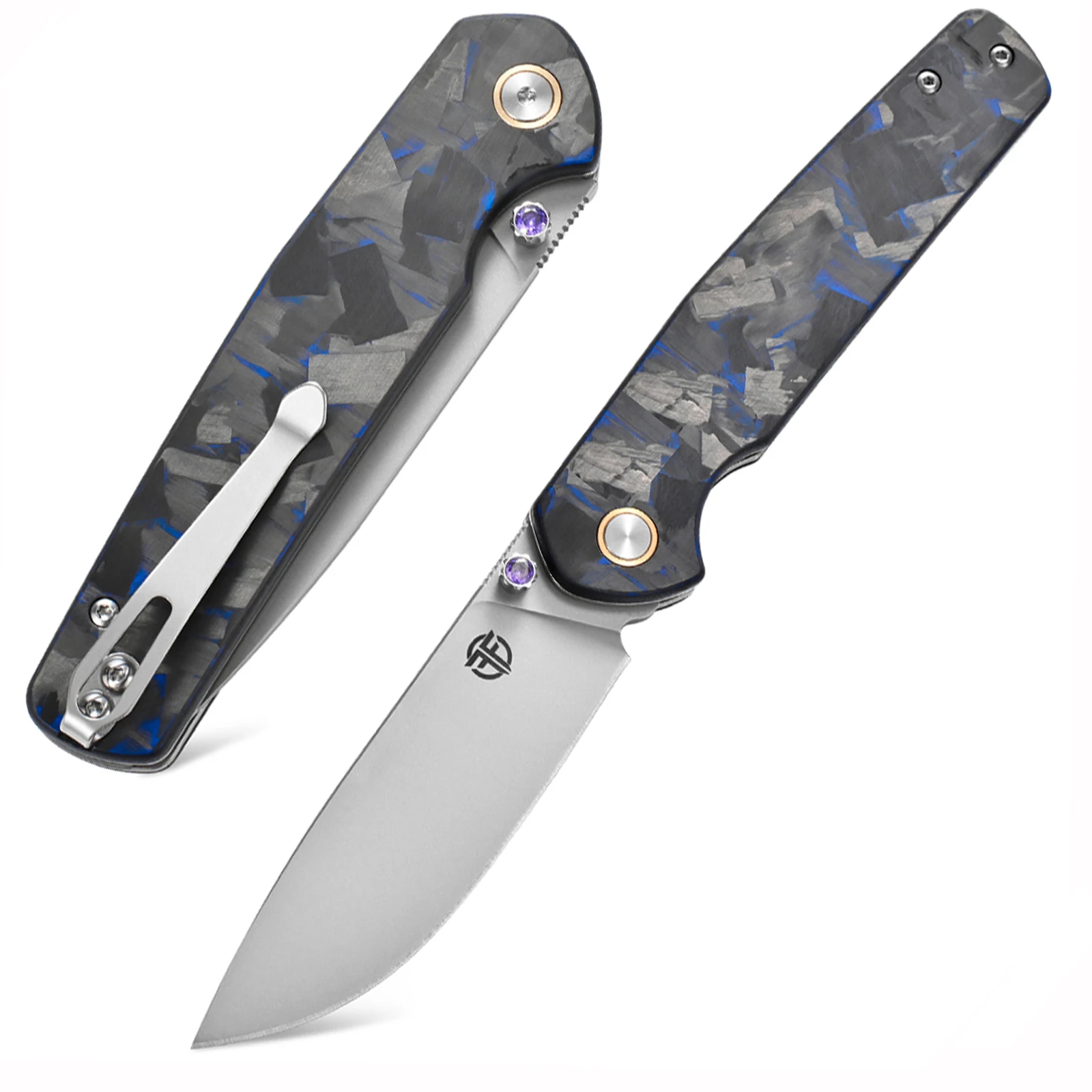 FF27 Pocket Knife 14C28N Steel Blade Carbon Fiber Handle Folding Knife with Clip for Outdoor Camping Fishing Working EDC Tool