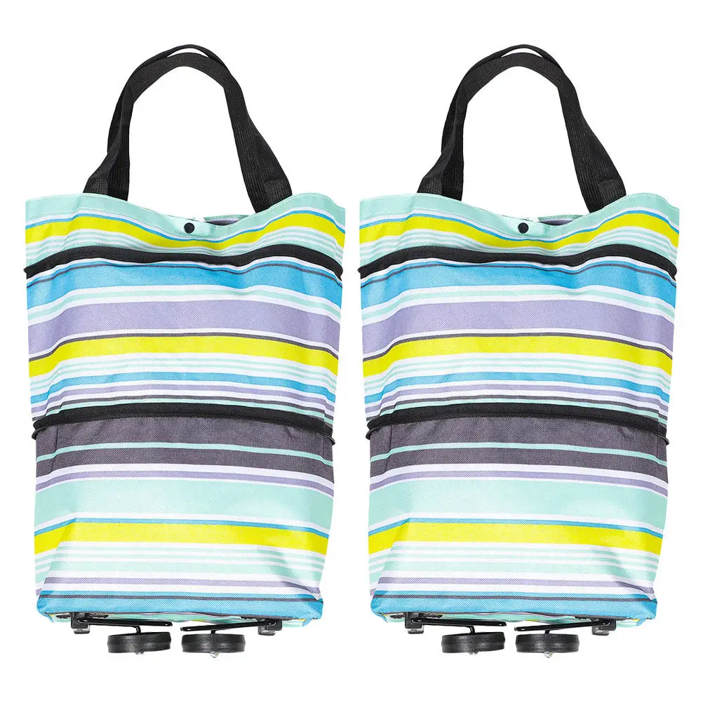 

2Pcs Rolling Shopping Bag with Wheels Foldable Grocery Cart Tote Bag Portable Wheeled Tote for Supermarket Shopping Lightweight
