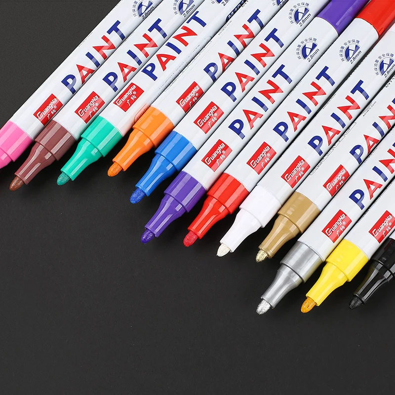 12 Colors Waterproof Car Tyre Tire Tread CD Metal Permanent Paint Marker Graffti Oily Marker Pen Stationery