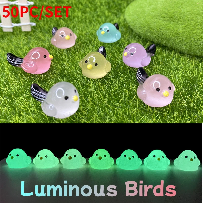 50PCS Mini Birds Luminous Resin Bird Fairy Garden Decoration Miniature Figurines Birds Moss Microlandscape Accessories Kawaii