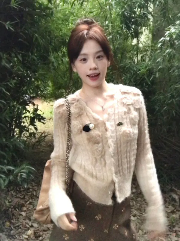 

Ele Knitted Sweater And orts Set Comfortable Versatile Spring Faion Outfit Women's Premium Sle Casual Floral Print