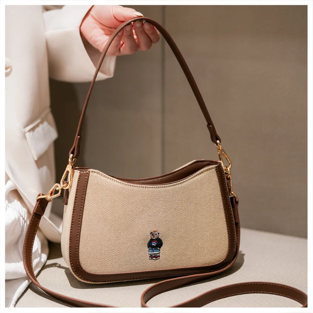 Beibaobao 2025 موضة جديدة الدب كتف واحد تحت الإبط حقيبة قماش قنب محمولة متعددة الاستخدامات عبر الكتف حقيبة نسائية onderмиiska #3