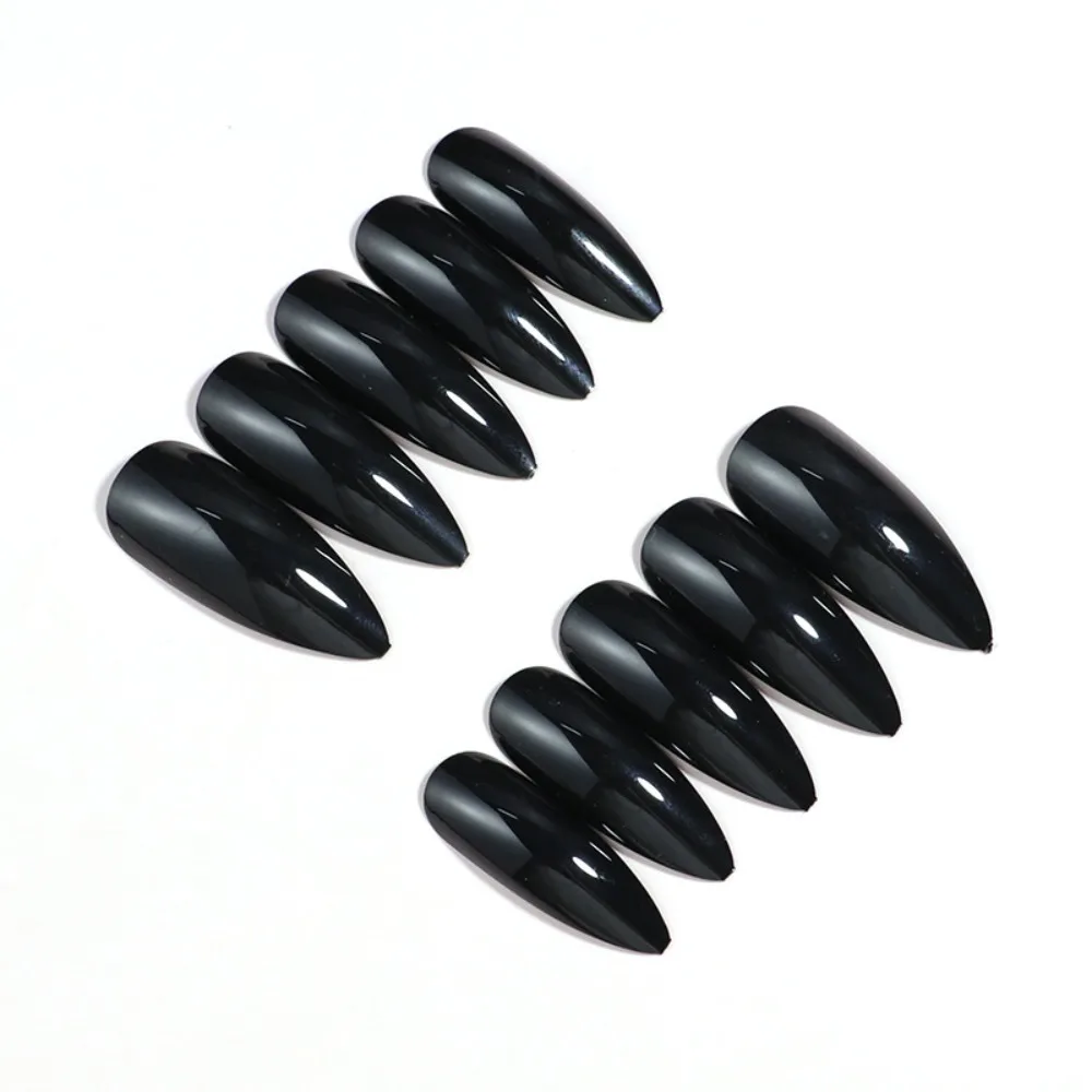 Cool Girl Black Long Stiletto Press On Nails 24 Pcs Matte Pure Color  Full Set False Nails Kit for Women Party Daily Wear
