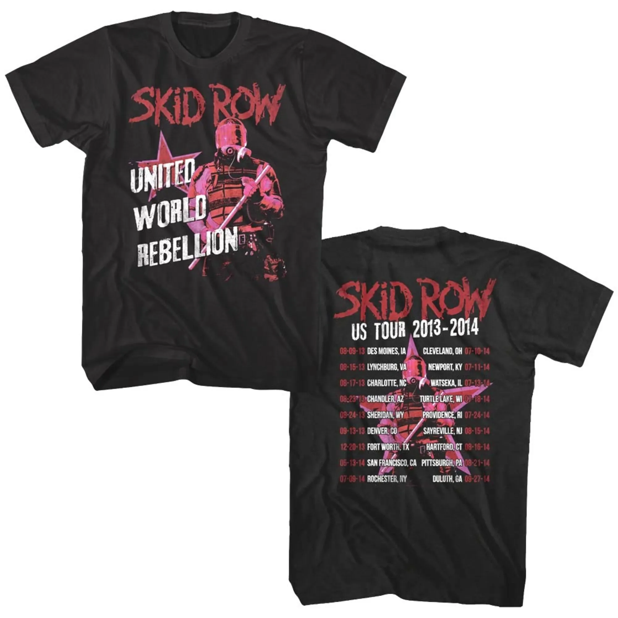 Skid Row Men's T Shirt United World Rebellion US Tour 201314 Graphic Tee Vintage Rock Band Album Concert Merch Gift For Him