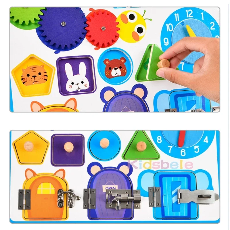 Montessori Toys Busy Board Baby Game for Toddlers 1-3 Years Locks Latch Kids Educational Wooden Puzzle Sensory Toy for Children