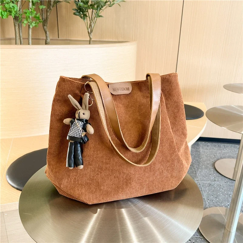 

2024, высококачественная вельветовая минималистичная большая сумка, однотонная универсальная повседневная сумка на молнии на молнии, мягкая модная легкая сумка