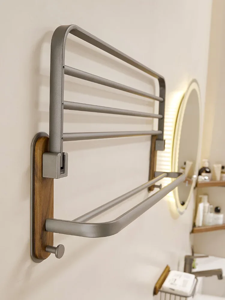 Gun gray towel rack towel rack punch-free toilet storage rack walnut bathroom rack