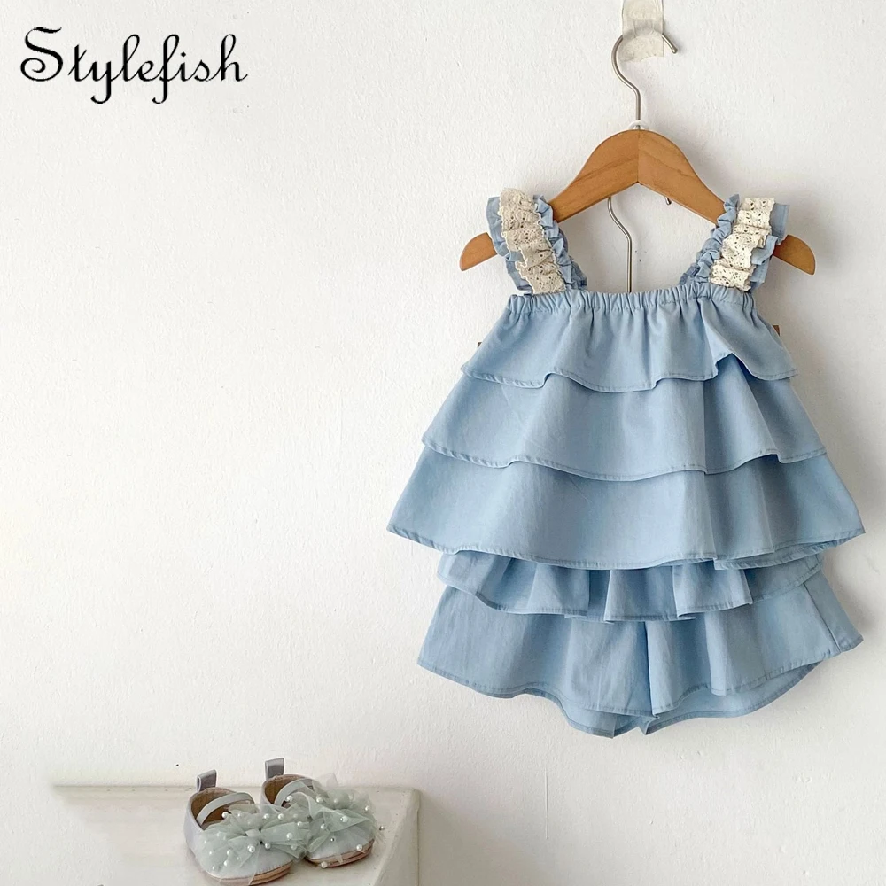 

Summer new 0-3 year old baby clothing, girl set vest cake skirt camisole+shorts two-piece set