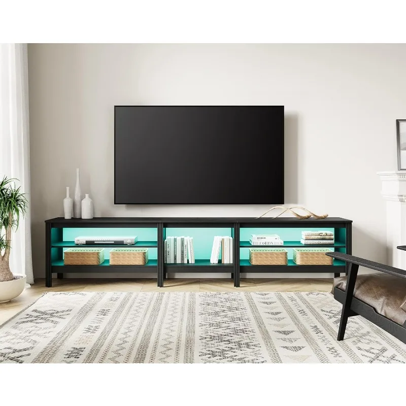 LED TV Stand for 80/85/90 Inch, Entertainment Center with Storage & 16 Color RGB Light,TV Stands for Living Room,Bedroom.Black