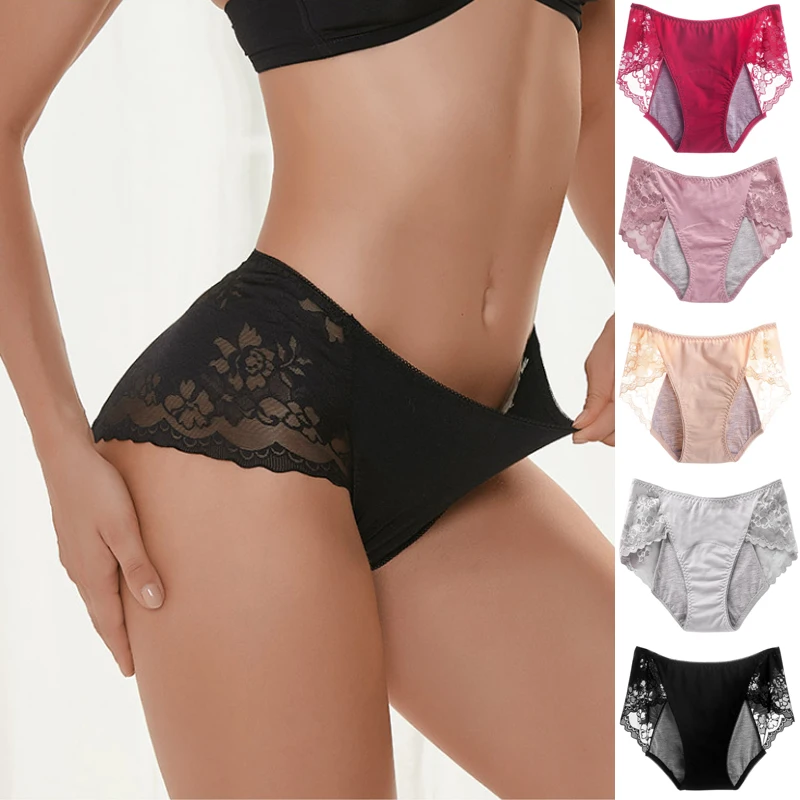 

3 шт., женские очень обзорные менструальные трусики, большие размеры, дышащие женские кружевные трусы, женское нижнее белье со средней талией для физиологического периода