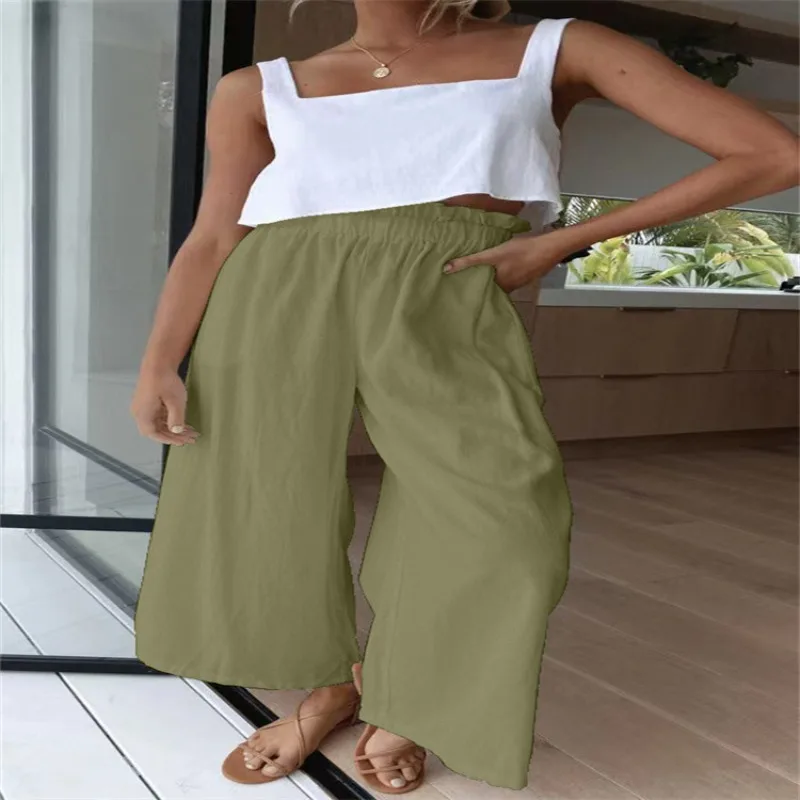 Prowow Fashion Women's Pant High Waisted Ruffle Solid Color Female Clothing Summer Casual Streetwear Trousers