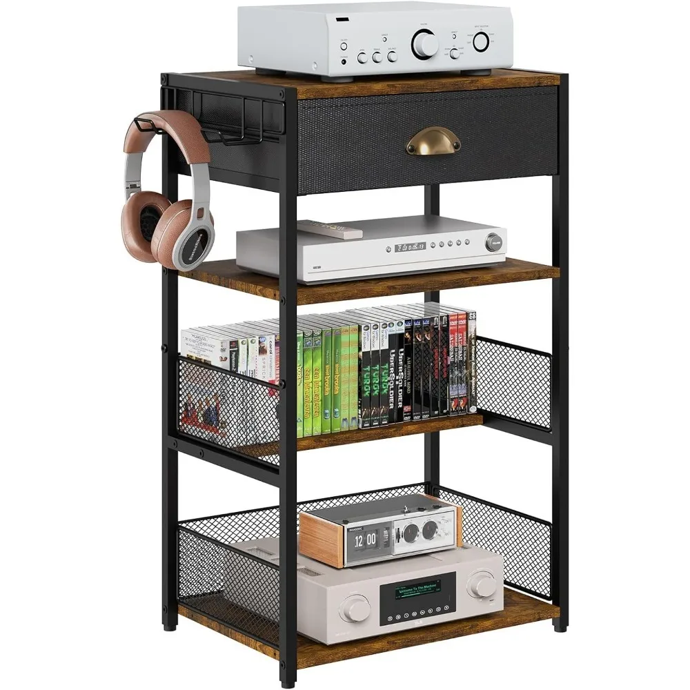 

4-layer AV media rack with drawers, audio rack tower suitable for/XBO/PS5/game console/DVD/projector/Sky Box/TV accessories