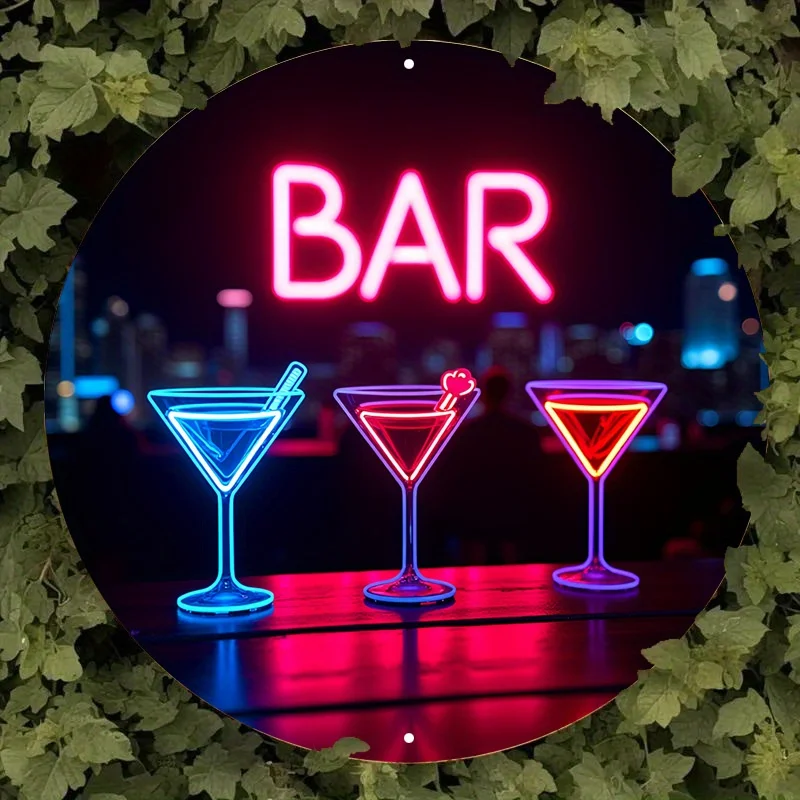 2026 Vintage Neon Cocktail Bar Sign - Retro City Skyline Wooden Art With Colorful Glow, Perfect For Home Pub & Cafe Decor