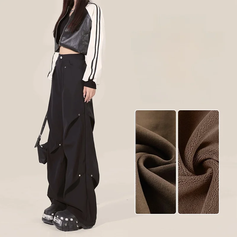 

Брюки рабочие прямого кроя Bla Fce с подкладкой, с высокой талией, свободного кроя, в американском повседневном стиле, спортивные, для женщин, осень-зима