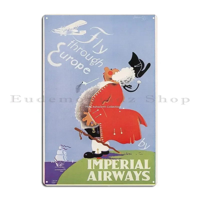 Fly Through Europe Vintage Travel Poster Metal Sign Club Party Kitchen Designer Vintage Tin Sign Poster