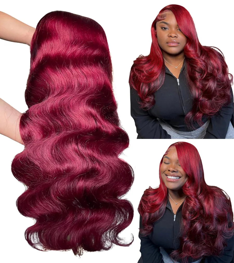YFShairwig 99J Burgundy Lace Frontal Wig 13x6 Body Wave 200% Desity HD Transparent Lace Frontal Wig Human Hair for Women