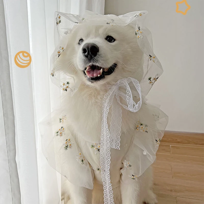 Dog Dress Summer Pet Cosplay Wedding Accessories Pet Costume Headress Floral Headwear for Medium Large DogsParty Pet Supplies