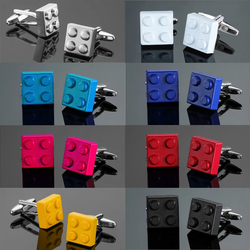 Gemelos de camisa francesa de alta calidad para hombre, puños de bloque de construcción multicolor clásicos, botones, accesorios de traje de negocios, regalo de joyería