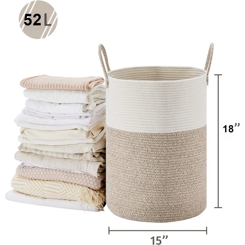 Large Size Laundry Basket,High Braided Rope Storage Basket,Suitable for Living Room、Bathroom、Bedroom Blanket、Toy、Dirty laundry