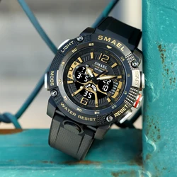 2023 New Sport Watches Men SMAEL Waterproof Analog Digital Quartz Wristwatches Male Fashion Stopwatch Alarm Clock 8058 Man Watch
