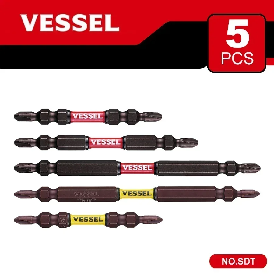 Set Bit Silang Magnetik Seri VESSEL SDT5P 65-150Mm Panjang Obeng Torsi Ramping Bit PH1 PH2 Perkakas Tangan Alat Elektro