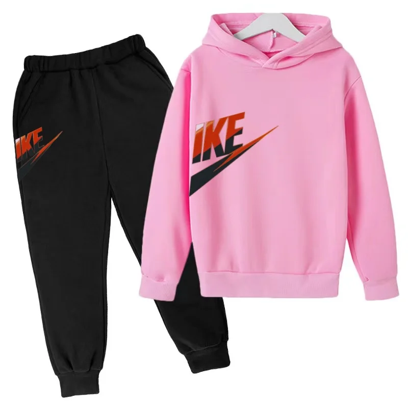 Kinder-Sweatshirt-Set mit Kapuzenjacke, Jungenbekleidung, Mädchen-Freizeit-Sportmarken-Set, Kapuzenoberteil mit Jacke und Hose, 2-teiliges Set – Detail 5