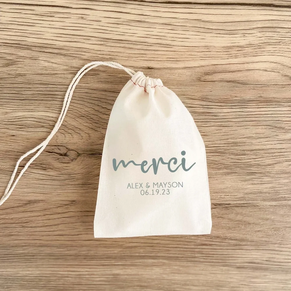 25 Merci-Bolsa para lembrancinhas de casamento-Bolsas para lembrancinhas de convidados de casamento-Bolsas para guloseimas-Bolsa de casal personalizada-Bolsa para presentes-Boda francesa