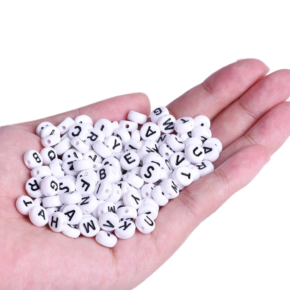 

1000pcs 7Mm White Black Acrylic Letter Alphabet For Diy Bracelets Key Chains Educational Crafts Round Plastic Beads Handmade
